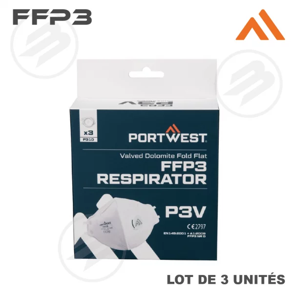 Masque pliable FFP3 à soupape dolomite PORTWEST (3)