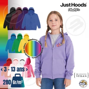 Sweat à capuche zippé enfant JUST HOODS AWDis